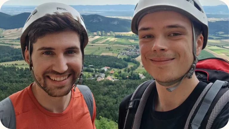 Two colleagues on a hike