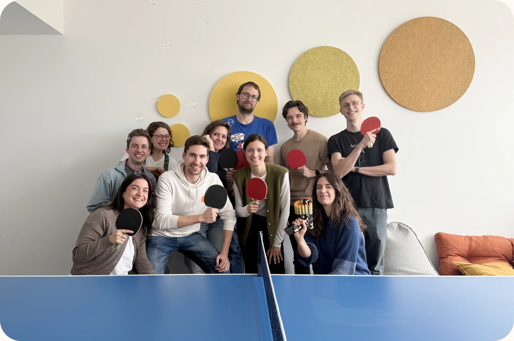 Team members bowling together at a team event