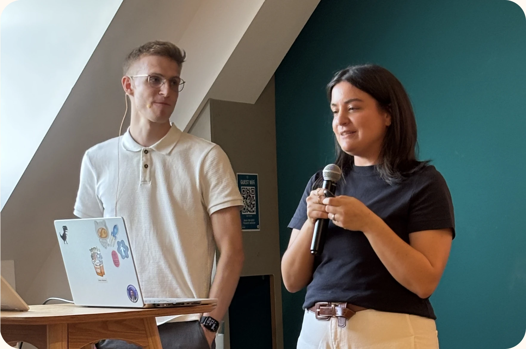 Two team members presenting together